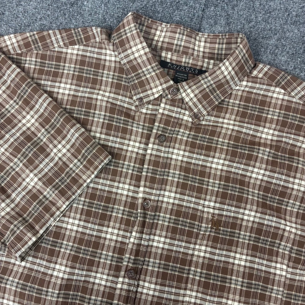Knights Sportswear Mens XL Brown Plaid‎ Short Sleeve Button Down Shirt 2277